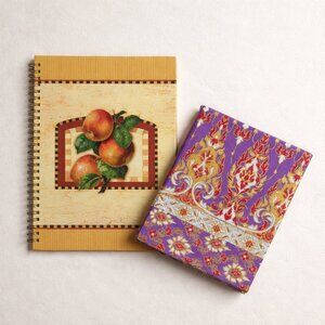 Vintage Style Notebook Duo | Botanical Apple Spiral & Ornate Purple Gold